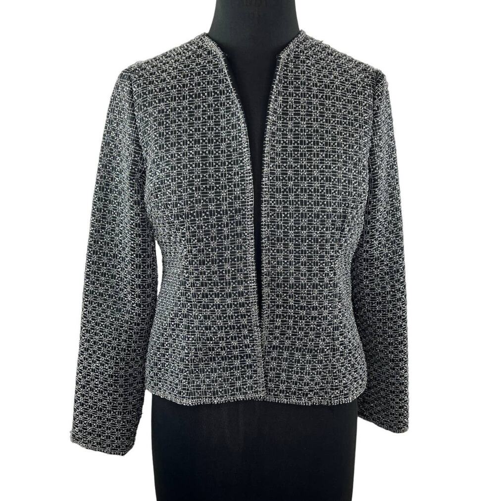 VINTAGE Lillie Rubin Black Silver Beaded Long Sleeve Jacket Blazer Career VTG 6